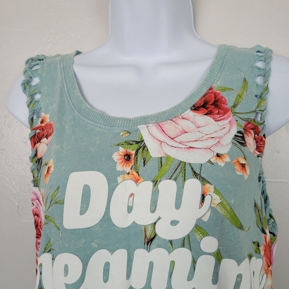 Mint Blue Tank Top Floral Day Dreaming Graphic Sm - Picture 2 of 6
